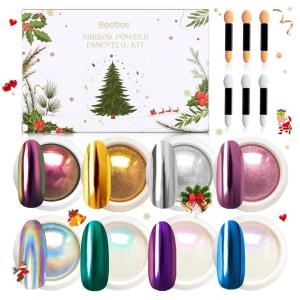 imageBeetles Chrome Nail Powder Christmas 8 Colors Mirror Effect Gold Silver Holographic Aurora Iridescent Pearl Manicure Nail Art Decoration Glitter Cromer Nail Powder for Nails 1gJar Gift for WomenClear