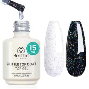imageBeetles Gel Polish 15ML Clear Pink Color Gel Top Coat With Pink ampamp Red Heart Shape Glass Polish Soak Off UV No Wipe Beetles Romantic Heart Glitter Top Coat for Sparkle NailSilver Glitter