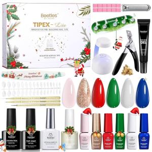 imageBeetles Tipex Lite Christmas Nail Tips Kit  192PCS Almond Medium 16 Sizes 15g UV Solid Glue 75ml Base ampamp Top Coat Blooming Gel Mini UV Lamp 6 Gel Colors 3 Nail Art Brushes for Xmas DIY0Tipex Lite Christmas Nail Tips Kit