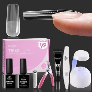 imageBeetles Tipex Lite Christmas Nail Tips Kit  192PCS Almond Medium 16 Sizes 15g UV Solid Glue 75ml Base ampamp Top Coat Blooming Gel Mini UV Lamp 6 Gel Colors 3 Nail Art Brushes for Xmas DIYTipex LiteSquare Long 192pcs Kit