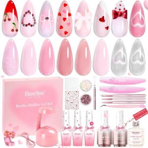 imageBeetles Builder Gel Kit with amp MINI Nail LampBlush Charm Valentines Edition Nail Thickening Strengthening Building Apex for Beginner DIY Salon at Home with Base amp Top CoatPink Builder Nail Gel