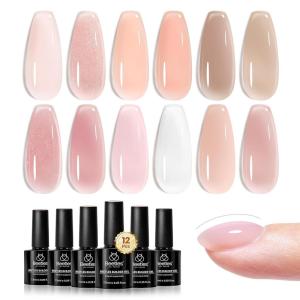 imageBeetles Builder Gel SetSkin Poem 12 Colors 8 in 1 Nail Thickening Strengthening Building Apex for Beginner DIY Salon at HomeNatural Nude Jelly Pink Glitter Builder Nail Gel UV amp LED Lamp Cured Need0Skin Poem