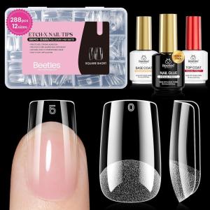 imageBeetles Gel Nail Kit EtchX Almond Short 288pcs 12 Sizes Nail tips 3Pcs 15ml HEMAFree Nail Glue Top Coat amp Base Gel Set for Acrylic and Clear Press On Nail Long Lasting Extension DIY Set at Home24 Square Short 288pcs Etch X Nail Kit
