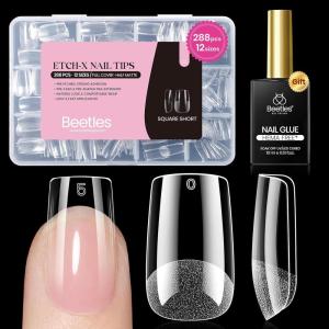imageBeetles Gel Nail Kit EtchX Almond Short 288pcs 12 Sizes Nail tips 3Pcs 15ml HEMAFree Nail Glue Top Coat amp Base Gel Set for Acrylic and Clear Press On Nail Long Lasting Extension DIY Set at Home13 Square Short 288pcs Etch X Nail Kit