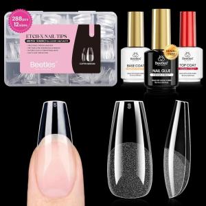 imageBeetles Gel Nail Kit EtchX Almond Short 288pcs 12 Sizes Nail tips 3Pcs 15ml HEMAFree Nail Glue Top Coat amp Base Gel Set for Acrylic and Clear Press On Nail Long Lasting Extension DIY Set at Home23 Coffin Medium 288pcs Etch X Nail Kit
