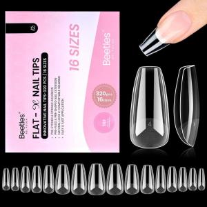 imageBeetles Gel Nail Kit EtchX Almond Short 288pcs 12 Sizes Nail tips with 10ml HemaFree Nail Glue Gel Glue on Nails for Acrylic Press On Nail PreEtched Half Matte Extension Set for Home DIY003Medium Coffin 320pcs FlatX Nail Tips