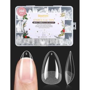 imageBeetles Gel Nail Kit EtchX Almond Short 288pcs 12 Sizes Nail tips with 10ml HemaFree Nail Glue Gel Glue on Nails for Acrylic Press On Nail PreEtched Half Matte Extension Set for Home DIY11Almond Short 288pcs Christmas Limited Set