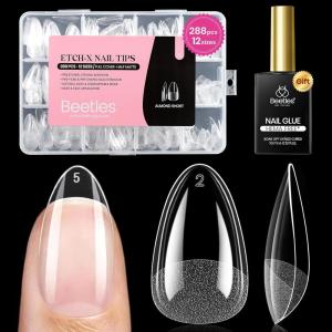 imageBeetles Gel Nail Kit EtchX Almond Short 288pcs 12 Sizes Nail tips with 10ml HemaFree Nail Glue Gel Glue on Nails for Acrylic Press On Nail PreEtched Half Matte Extension Set for Home DIY11Almond Short 288pcs Etch X Nail Kit