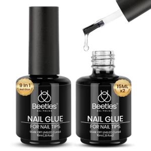 imageBeetles Gel Nail Kit EtchX Almond Short 288pcs 12 Sizes Nail tips with 10ml HemaFree Nail Glue Gel Glue on Nails for Acrylic Press On Nail PreEtched Half Matte Extension Set for Home DIY02PCS 15ml Gel Nail Glue