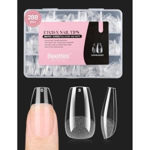 imageBeetles Gel Nail Kit EtchX Almond Short 288pcs 12 Sizes Nail tips with 10ml HemaFree Nail Glue Gel Glue on Nails for Acrylic Press On Nail PreEtched Half Matte Extension Set for Home DIY21Coffin Short 288pcs Etch X Nail Tips