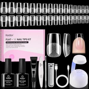 imageBeetles Gel Nail Kit FlatX Square Short 320pcs 16 Sizes Nail tips with 15g Nail Glue Gel HandsFree 75ml Base Gel amp Top Coat Mini Lamp for Acrylic Press On Nail Extension DIY Set at Home44 Square Short 320pcs 16 Sizes FlatX Kit