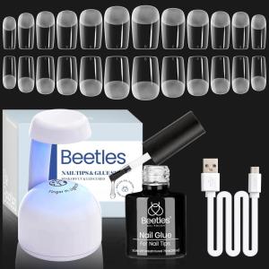 imageBeetles Gel Nail Kit FlatX Square Short 320pcs 16 Sizes Nail tips with 15g Nail Glue Gel HandsFree 75ml Base Gel amp Top Coat Mini Lamp for Acrylic Press On Nail Extension DIY Set at Home3 Short Square 504pcs EtchX Kit