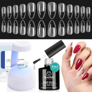 imageBeetles Gel Nail Kit FlatX Square Short 320pcs 16 Sizes Nail tips with 15g Nail Glue Gel HandsFree 75ml Base Gel amp Top Coat Mini Lamp for Acrylic Press On Nail Extension DIY Set at Home15 Medium Almond 500pcs EtchX Kit