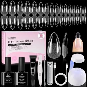 imageBeetles Gel Nail Kit FlatX Square Short 320pcs 16 Sizes Nail tips with 15g Nail Glue Gel HandsFree 75ml Base Gel amp Top Coat Mini Lamp for Acrylic Press On Nail Extension DIY Set at Home41 Almond Medium 320pcs 16 Sizes FlatX Kit