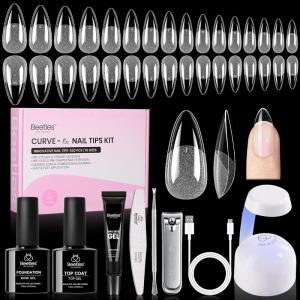 imageBeetles Gel Nail Kit FlatX Square Short 320pcs 16 Sizes Nail tips with 15g Nail Glue Gel HandsFree 75ml Base Gel amp Top Coat Mini Lamp for Acrylic Press On Nail Extension DIY Set at Home51 Almond Medium 320pcs 16 Sizes CurveEX Kit