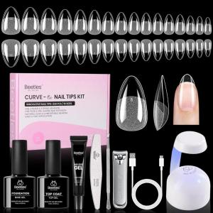 imageBeetles Gel Nail Kit FlatX Square Short 320pcs 16 Sizes Nail tips with 15g Nail Glue Gel HandsFree 75ml Base Gel amp Top Coat Mini Lamp for Acrylic Press On Nail Extension DIY Set at Home52 Almond Short 320pcs 16 Sizes CurveEX Kit