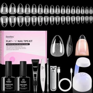 imageBeetles Gel Nail Kit FlatX Square Short 320pcs 16 Sizes Nail tips with 15g Nail Glue Gel HandsFree 75ml Base Gel amp Top Coat Mini Lamp for Acrylic Press On Nail Extension DIY Set at Home42 Almond Short 320pcs 16 Sizes FlatX Kit