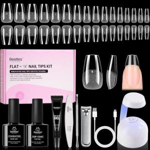 imageBeetles Gel Nail Kit FlatX Square Short 320pcs 16 Sizes Nail tips with 15g Nail Glue Gel HandsFree 75ml Base Gel amp Top Coat Mini Lamp for Acrylic Press On Nail Extension DIY Set at Home46 Coffin Short 320pcs 16 Sizes FlatX Kit