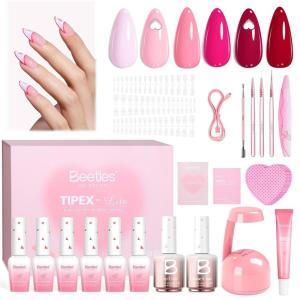imageBeetles Tipex Lite Valentines Day Heart Cutout Nail Kit PreBuilt Apex Almond amp Stiletto Medium Nail Tips 192pcs Gel Nail Starter Set with UV Lamp Base amp Top Coat Glue Gel 6 Colors for DIY Art00Tipex LiteValentines Kit