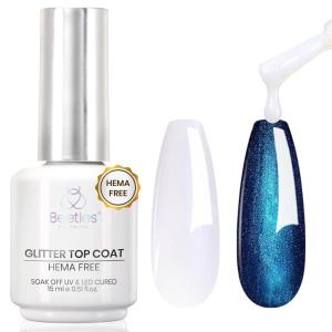 imageBeetles Valentines Day Limited Heart Gel Top Coat 15ml  Hema Free Glitter Shine No Wipe Top Coat LongLasting for Gel Polish Pink Heart Sparkle Soak Off UV LED Gift for WomenPearl Finish Glitter