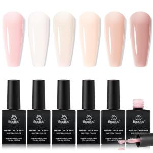 imageBeetles Valentines Gel Polish Set  Pink Heart Glitter Top Coat and Rubber Base Color Gel Polish Easy Heart amp Glossy Shine Nail Art Long Lasting Soak Off Manicure Gift for Women05 IN 1 Beetles Color Base