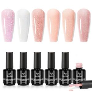 imageBeetles Valentines Gel Polish Set  Pink Heart Glitter Top Coat and Rubber Base Color Gel Polish Easy Heart amp Glossy Shine Nail Art Long Lasting Soak Off Manicure Gift for WomenNude Pink Rubber Base Gel Polish