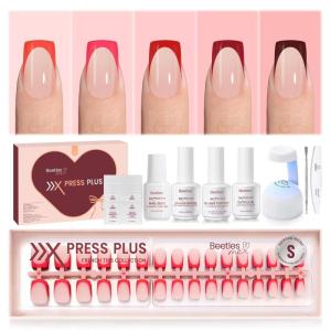 imageBeetles Valentines Press On Nails  Heart Whisper  3 Colors Short Square French Tip Press On Nails  15 Sizes 180 Pcs Natural Salon Quality Valentines Day Gift For Women02S SquareChristmas Crimson French Kit