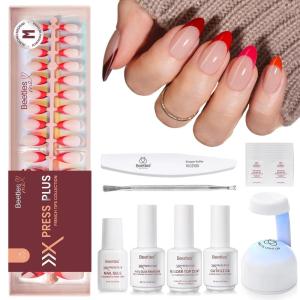 imageBeetles X Press Cat Eye Nails Kit  7 Colors Nude Cat Eye Press On Nails Medium Almond  224Pcs 16 Sizes AllinOne Kit With Nail GlueRemoverBuilder Top CoatNail Lamp Gift For Women1M Almond  Fierce French Kit