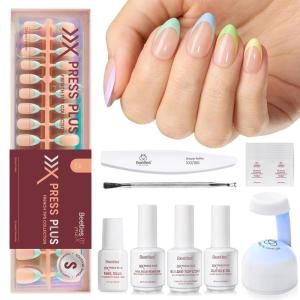 imageBeetles X Press Cat Eye Nails Kit  7 Colors Nude Cat Eye Press On Nails Medium Almond  224Pcs 16 Sizes AllinOne Kit With Nail GlueRemoverBuilder Top CoatNail Lamp Gift For Women34Short Almond French Tips