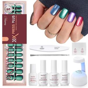 imageBeetles X Press Cat Eye Nails Kit  7 Colors Nude Cat Eye Press On Nails Medium Almond  224Pcs 16 Sizes AllinOne Kit With Nail GlueRemoverBuilder Top CoatNail Lamp Gift For Women7S SquareCat Eye Galaxy Aurora Kit