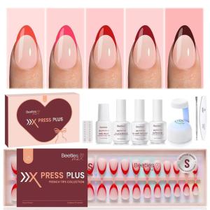 imageBeetles X Press Cat Eye Nails Kit  7 Colors Nude Cat Eye Press On Nails Medium Almond  224Pcs 16 Sizes AllinOne Kit With Nail GlueRemoverBuilder Top CoatNail Lamp Gift For Women1S Almond  Rouge French Kit