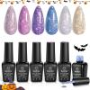 imageBeetles Petal Charm Cat Eye Gel Nail Polish Set  6 Colors 15ML Spring Gel Polish Kit Glitter Pink Purple Blue Orange Red Green Magnetic Effect Soak Off UV Nail Art DIY Manicure Gift for Women006 Colors Holographic Gel Polish Kit