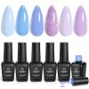imageBeetles Rose Whispers Jelly Pink Gel Nail Polish Set  6 Colors Valentines Gel Polish Kit Jelly Pink Sheer Translucent Effect Soak Off UV Salon DIY Manicure Spring Gift for WomenBlue Pink Purple