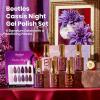 imagebeetles Purple Gel Polish Set  6 Colors Cassis Night Collection HEMAFree 15ml Dark Purple Glitter Shimmer Color Nails with Swatch Card Home Salon Soak Off UV LED Valentines Gift for WomenCassis Night