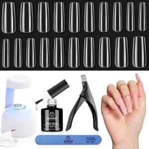 imageBeetles 3Pcs 15ml HEMAFree Nail Prep amp Glue Set Professional Protein Nail Prep AcidFree Dehydrate Bond Primer TPO Free 9 in 1 Nail Glue Gel for Nail Tips Clear Press On Nails Nail Extension14Long Square 240pcs Clear Kit