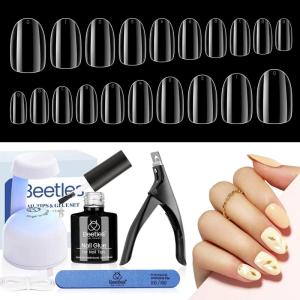 imageBeetles 3Pcs 15ml HEMAFree Nail Prep amp Glue Set Professional Protein Nail Prep AcidFree Dehydrate Bond Primer TPO Free 9 in 1 Nail Glue Gel for Nail Tips Clear Press On Nails Nail Extension15Short Oval 240pcs Clear Kit