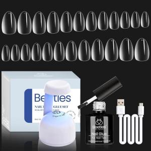 imageBeetles 3Pcs 15ml HEMAFree Nail Prep amp Glue Set Professional Protein Nail Prep AcidFree Dehydrate Bond Primer TPO Free 9 in 1 Nail Glue Gel for Nail Tips Clear Press On Nails Nail Extension02Extra Short Almond 500PCSclear kit