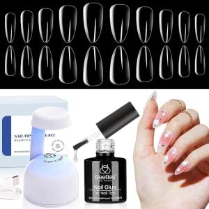imageBeetles 3Pcs 15ml HEMAFree Nail Prep amp Glue Set Professional Protein Nail Prep AcidFree Dehydrate Bond Primer TPO Free 9 in 1 Nail Glue Gel for Nail Tips Clear Press On Nails Nail Extension03Medium Almond 500PCSclear kit