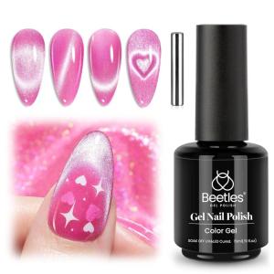 imageBeetles Cat Eye Gel Nail Polish  15ML 9D Cat Eye Chameleon Blue Glitter Gel Polish Magnetic Shimmer Effect Soak Off UV DIY Holo Blue Dream Manicure Gift for Women0APink Tourmaline