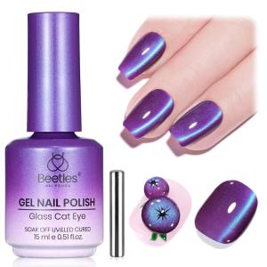 imageBeetles Cat Eye Gel Nail Polish  15ML 9D Cat Eye Chameleon Blue Glitter Gel Polish Magnetic Shimmer Effect Soak Off UV DIY Holo Blue Dream Manicure Gift for WomenAMystic Amethyst