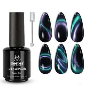 imageBeetles Cat Eye Gel Nail Polish  15ML 9D Cat Eye Chameleon Blue Glitter Gel Polish Magnetic Shimmer Effect Soak Off UV DIY Holo Blue Dream Manicure Gift for WomenCChameleonMystical Aura