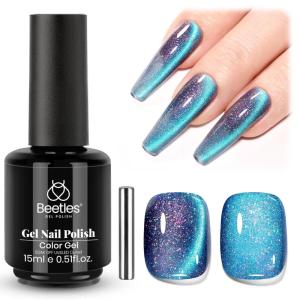 imageBeetles Cat Eye Gel Nail Polish  15ML 9D Cat Eye Chameleon Blue Glitter Gel Polish Magnetic Shimmer Effect Soak Off UV DIY Holo Blue Dream Manicure Gift for WomenBChameleonInterstellar Mirage