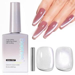 imageBeetles Cat Eye Gel Nail Polish  15ML 9D Cat Eye Chameleon Blue Glitter Gel Polish Magnetic Shimmer Effect Soak Off UV DIY Holo Blue Dream Manicure Gift for WomenASilverLunar Silk