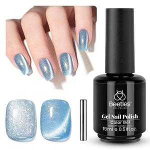 imageBeetles Cat Eye Gel Nail Polish  15ML 9D Cat Eye Chameleon Blue Glitter Gel Polish Magnetic Shimmer Effect Soak Off UV DIY Holo Blue Dream Manicure Gift for WomenEBlueArctic Aurora