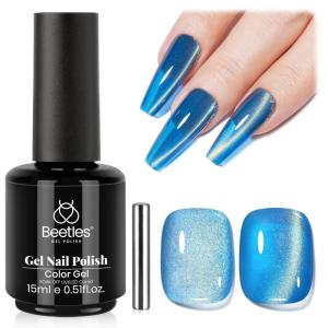 imageBeetles Cat Eye Gel Nail Polish  15ML 9D Cat Eye Chameleon Blue Glitter Gel Polish Magnetic Shimmer Effect Soak Off UV DIY Holo Blue Dream Manicure Gift for WomenDBlueStellar whisper
