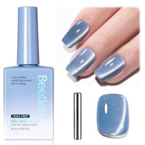 imageBeetles Cat Eye Gel Nail Polish  15ML 9D Cat Eye Chameleon Blue Glitter Gel Polish Magnetic Shimmer Effect Soak Off UV DIY Holo Blue Dream Manicure Gift for WomenABlueGlacial Sigh