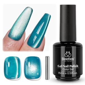imageBeetles Cat Eye Gel Nail Polish  15ML 9D Cat Eye Chameleon Blue Glitter Gel Polish Magnetic Shimmer Effect Soak Off UV DIY Holo Blue Dream Manicure Gift for WomenETealTide beam