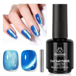 imageBeetles Cat Eye Gel Nail Polish  15ML 9D Cat Eye Chameleon Blue Glitter Gel Polish Magnetic Shimmer Effect Soak Off UV DIY Holo Blue Dream Manicure Gift for WomenEStellar Blue