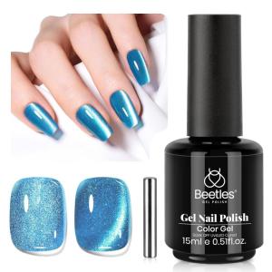 imageBeetles Cat Eye Gel Nail Polish  15ML 9D Cat Eye Chameleon Blue Glitter Gel Polish Magnetic Shimmer Effect Soak Off UV DIY Holo Blue Dream Manicure Gift for WomenEBlueStellar Ocean