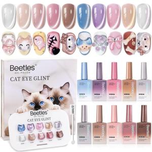 imageBeetles Cat Eye Gel Nail Polish Set  10 Colors Glitter Cat Eye Glint Gel Polish Kit Silver Nude Pink Blue Brown Purple Magnetic Shine Soak Off UV French Nail Art Salon DIY Manicure Gift for Women000Cat Eye Glint